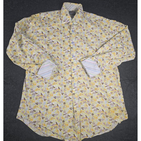 Thomas Dean Other - Thomas Dean Mens XL Shirt Yellow Floral Long Sleeve Flip Cuff Shirtmakers Cloth